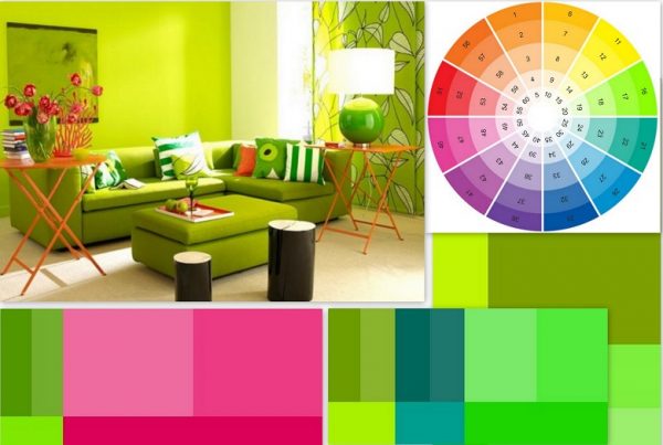 Harmonisk kombinasjon av farger i interiøret