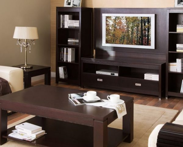 O uso de tons de marrom escuro no design da sala de estar