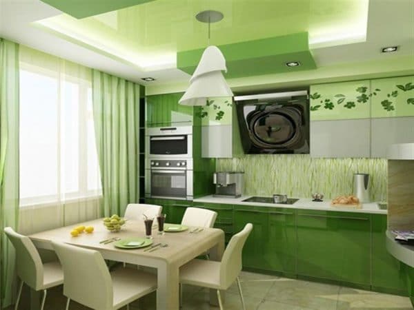 المطبخ باللون الأخضر الفاتح