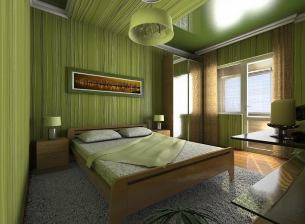 Sypialnia w odcieniach oliwki.