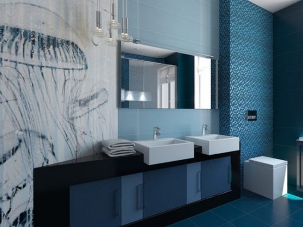 Черни елементи в дизайна на банята