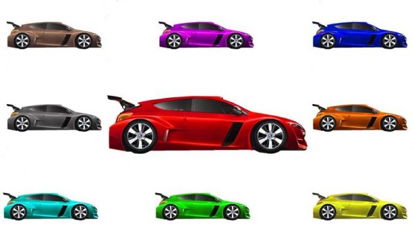 Įvairių spalvų automobiliai