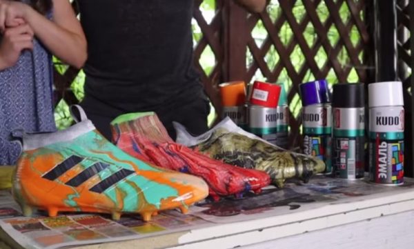 Topánky po striekaní farby