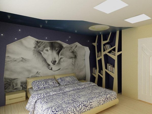 3D nuotraukos tapetai su vilkais miegamajam