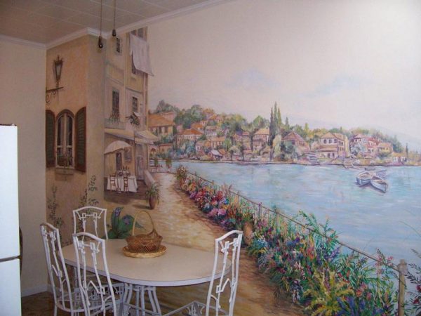 Sienų freska Provanso stiliaus virtuvė