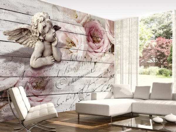 Stereoskopická kresba s andělem v obývacím pokoji