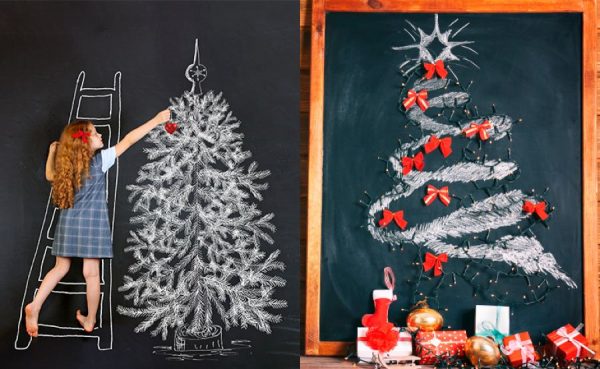 رسم شجرة عيد الميلاد على الحائط