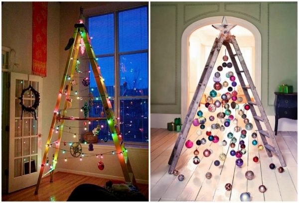 Vianočný stromček vyrobený z schodov