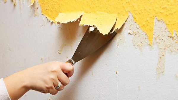 Préparation des murs pour la peinture, enlèvement de l'ancienne couche