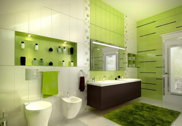 Việc sử dụng tông màu xanh lá cây trong thiết kế phòng tắm