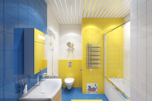 Kombinace kontrastních barev v koupelně